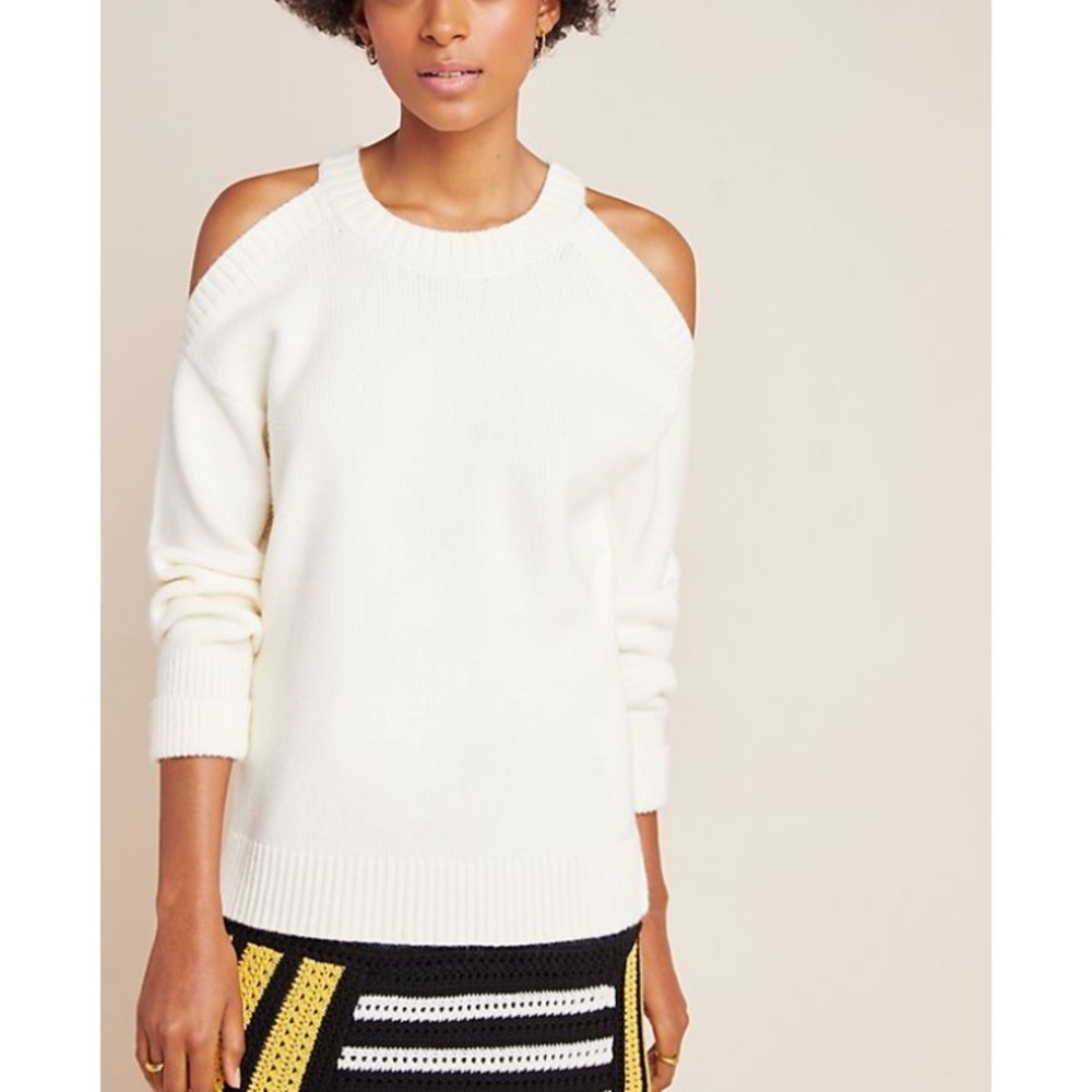 Anthropologie open shoulder white sweater, NWT